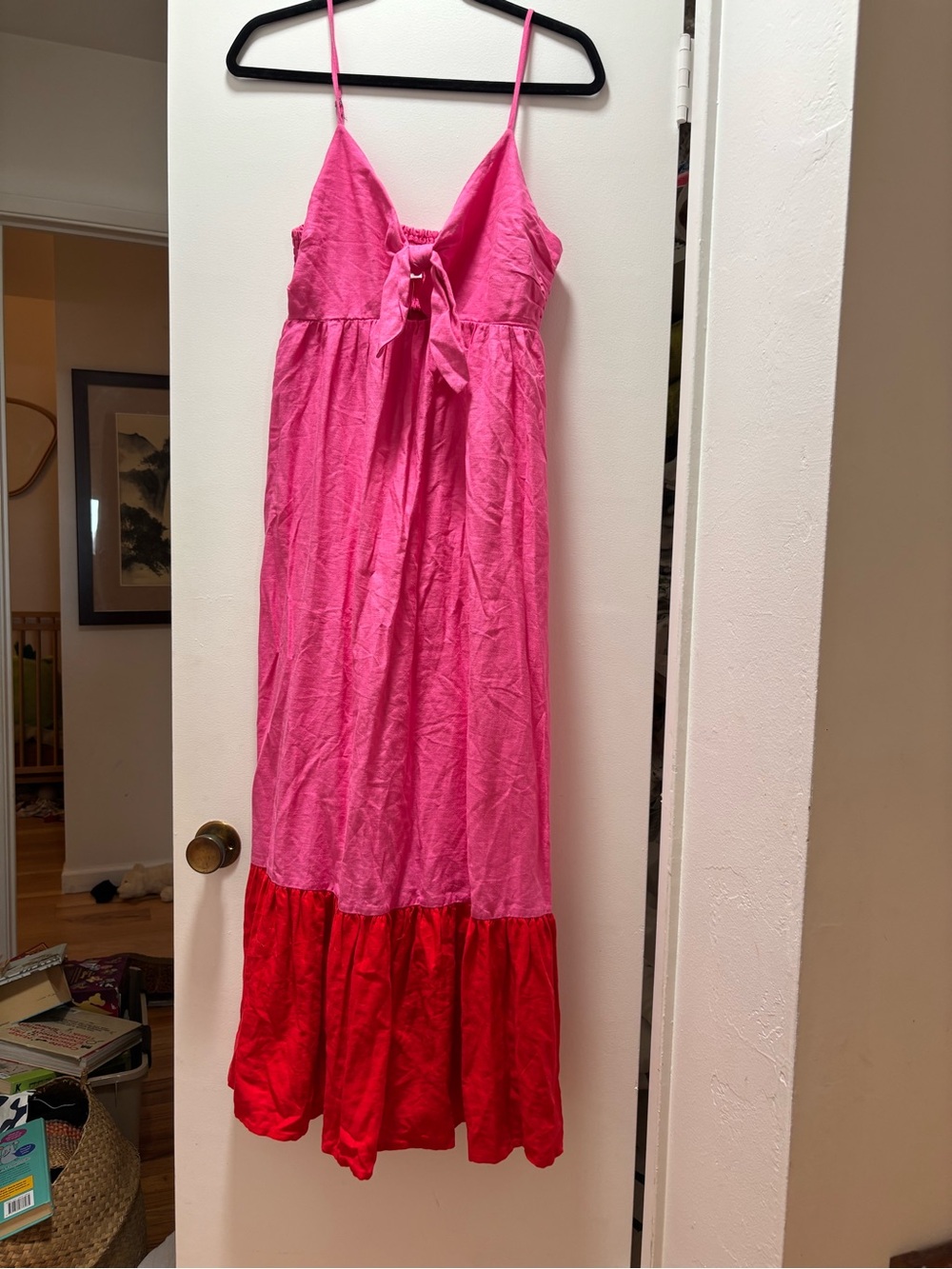 Tabitha Pink and Red Tie-Front Maxi Dress